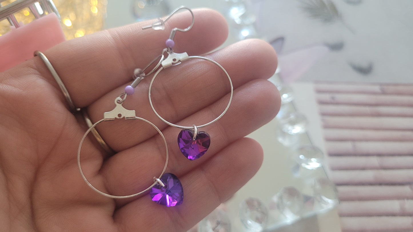 boucles créole coeur violet
