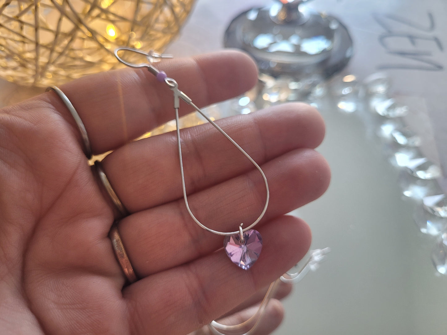 boucles créole coeur violet clair