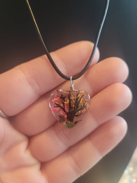 Collier coeur verre fleur rouge/jaune