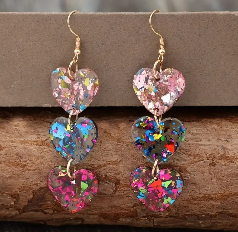 Boucles Cléo 3coeur pailleté