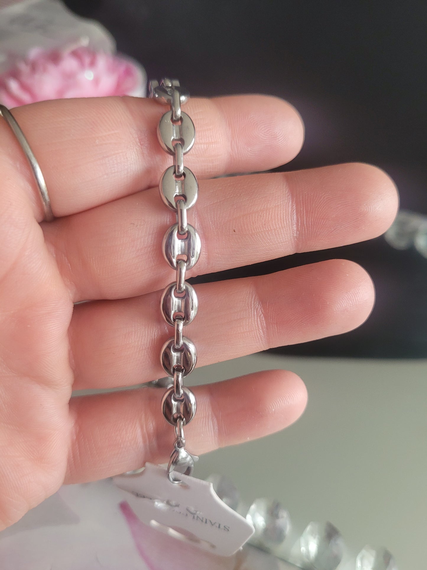 gourmette mini grain de café argenté