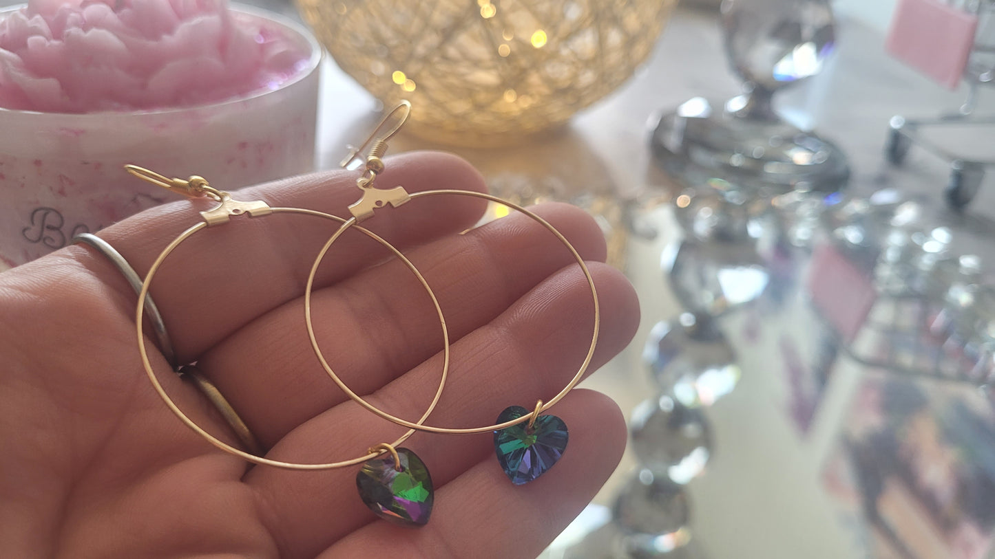 boucles créole coeur vert