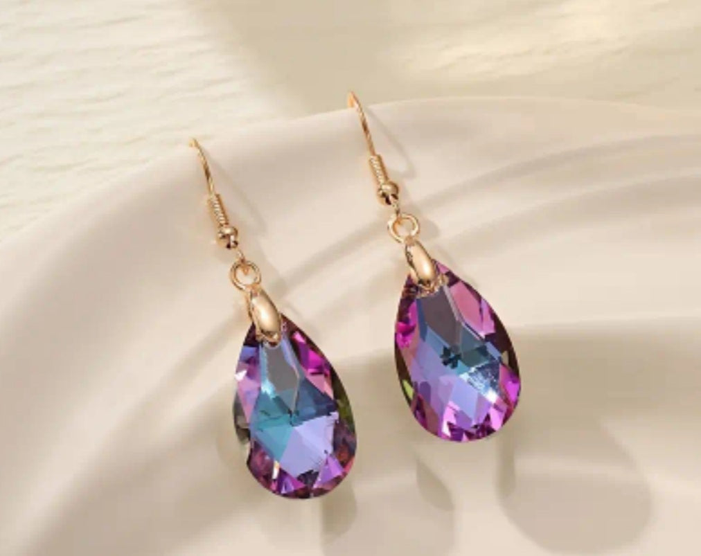 Boucles Fanny doré goutte rose/bleu