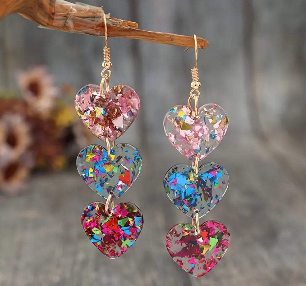 Boucles Cléo 3coeur pailleté