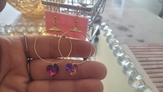 boucles créole coeur rose