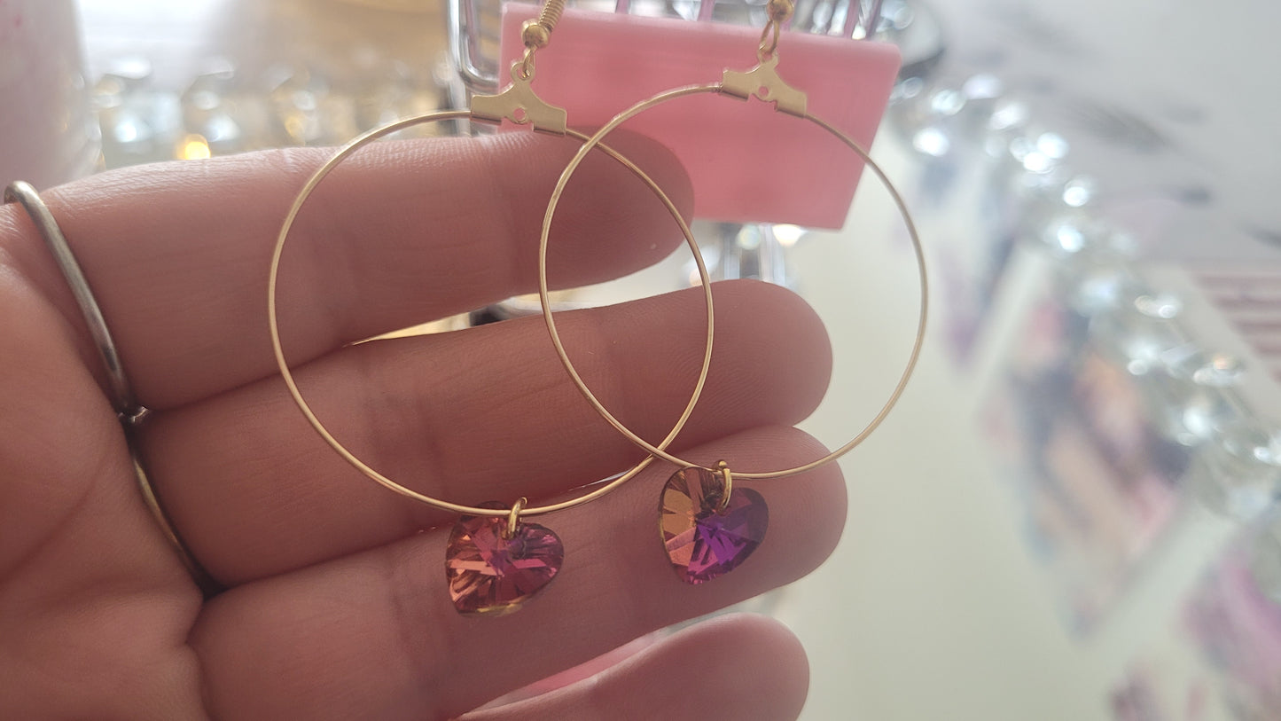 boucles créole coeur rose