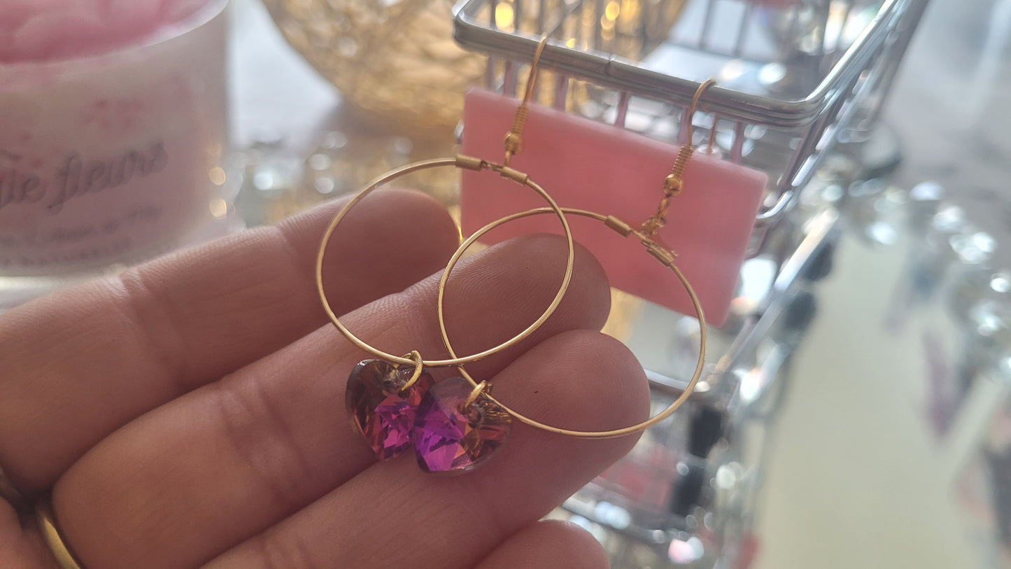 boucles créole coeur rose