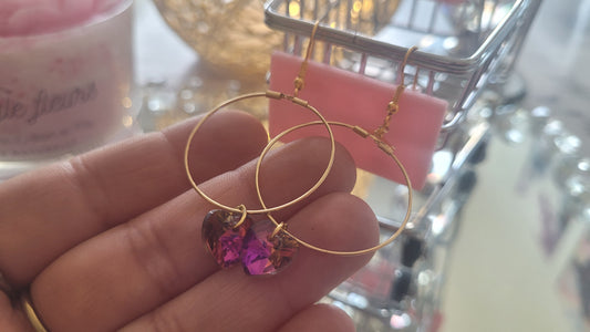 boucles créole coeur rose