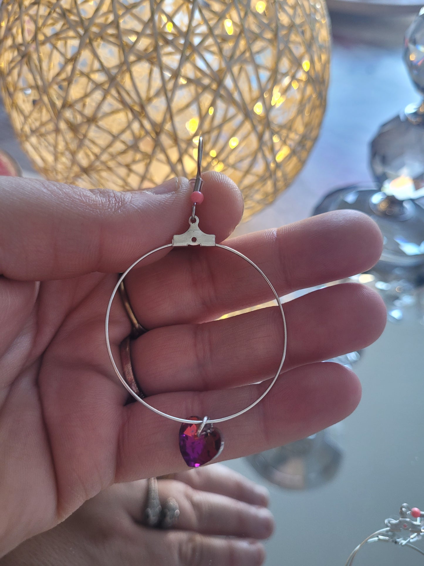 boucles créole coeur rose