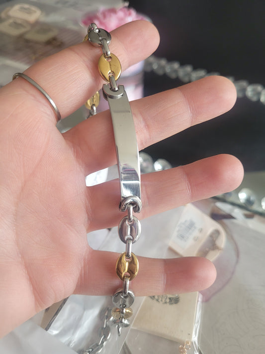 Gourmette grain de café bicolore doré/argenté