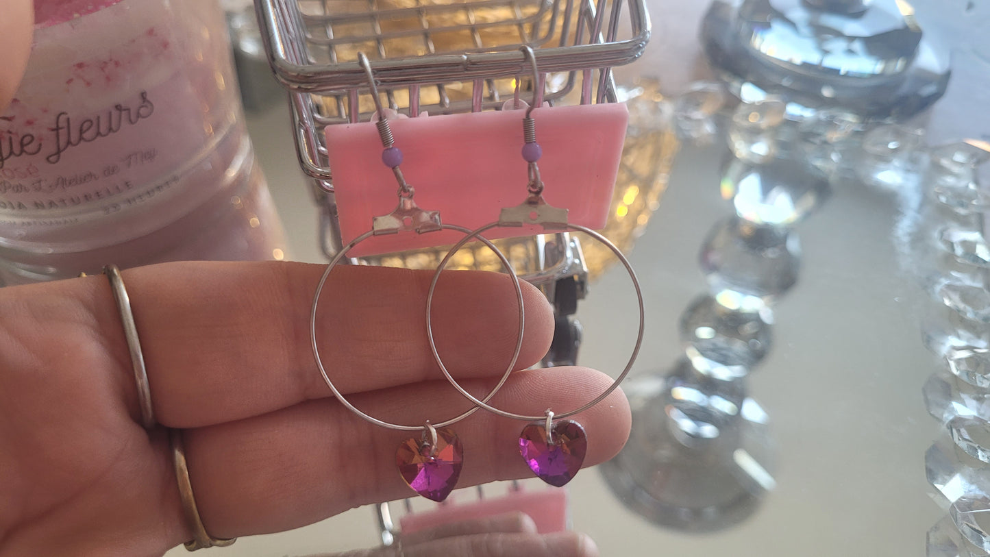 boucles créole coeur rose