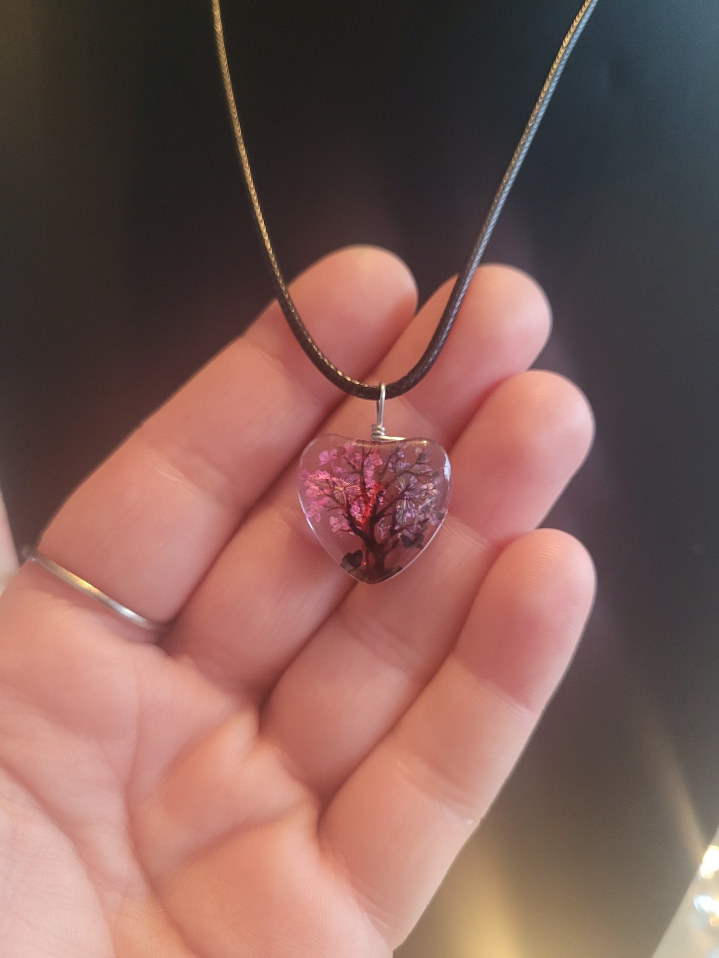 Collier coeur verre fleur rose/violet