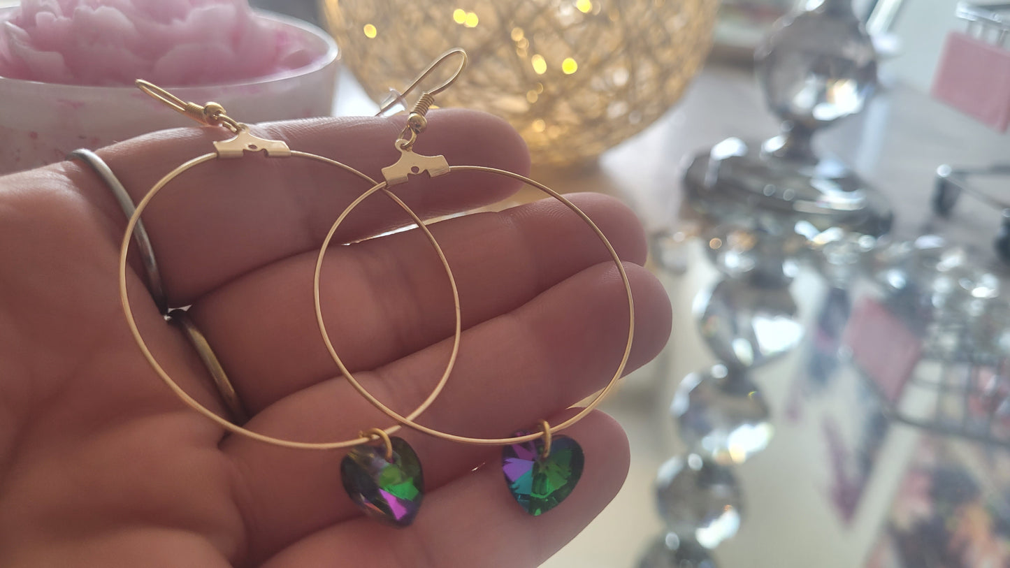 boucles créole coeur vert