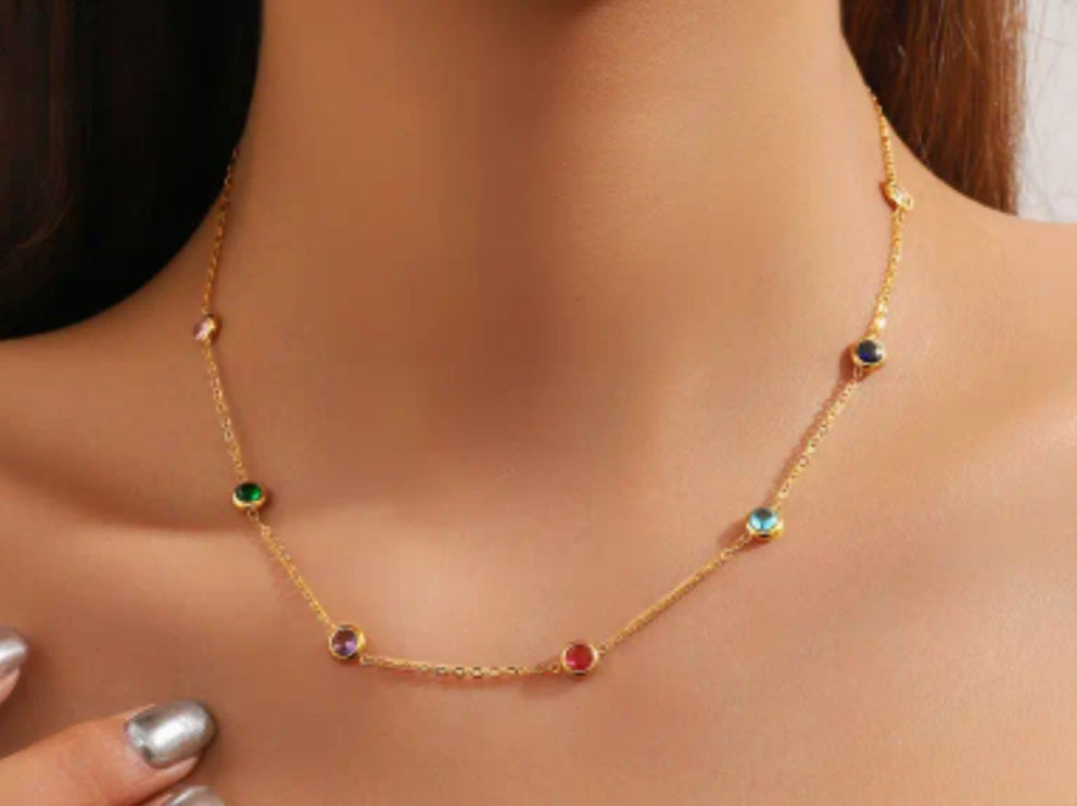 Collier Maria doré strass couleurs