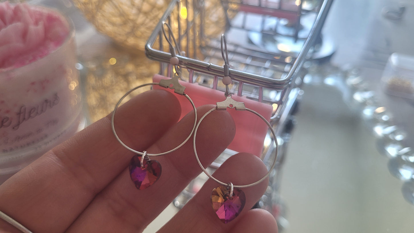 boucles créole coeur rose