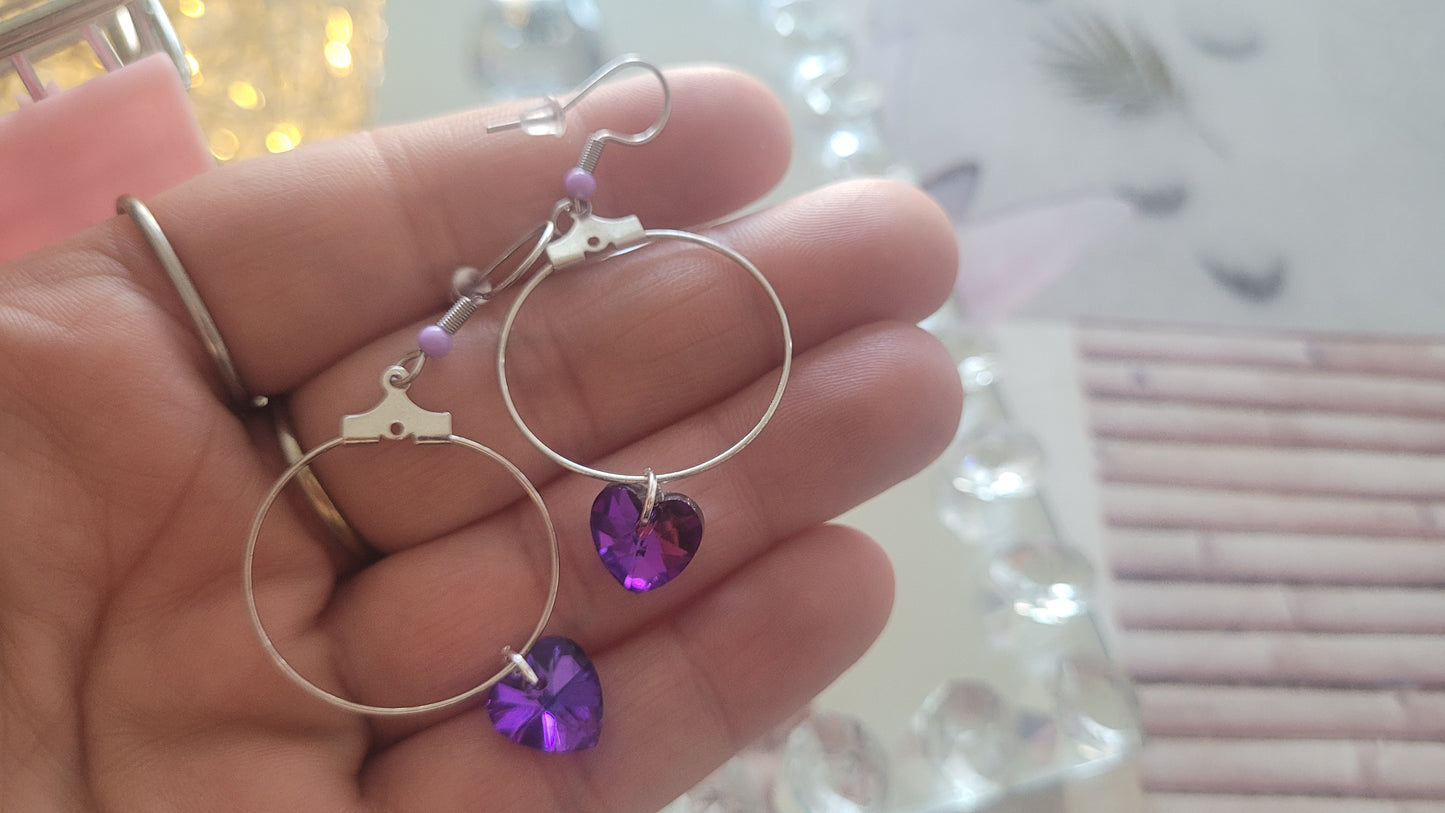 boucles créole coeur violet
