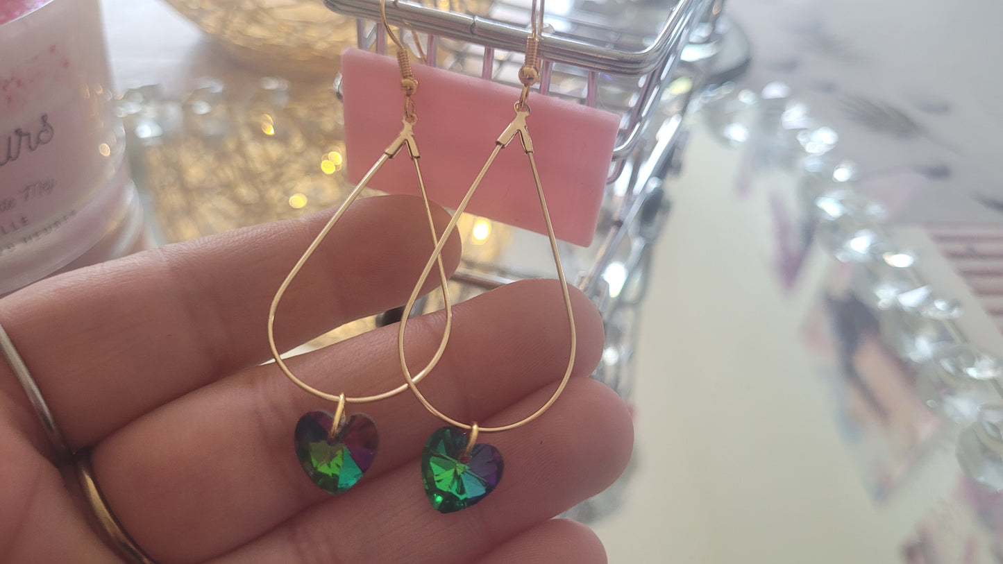 boucles créole coeur vert