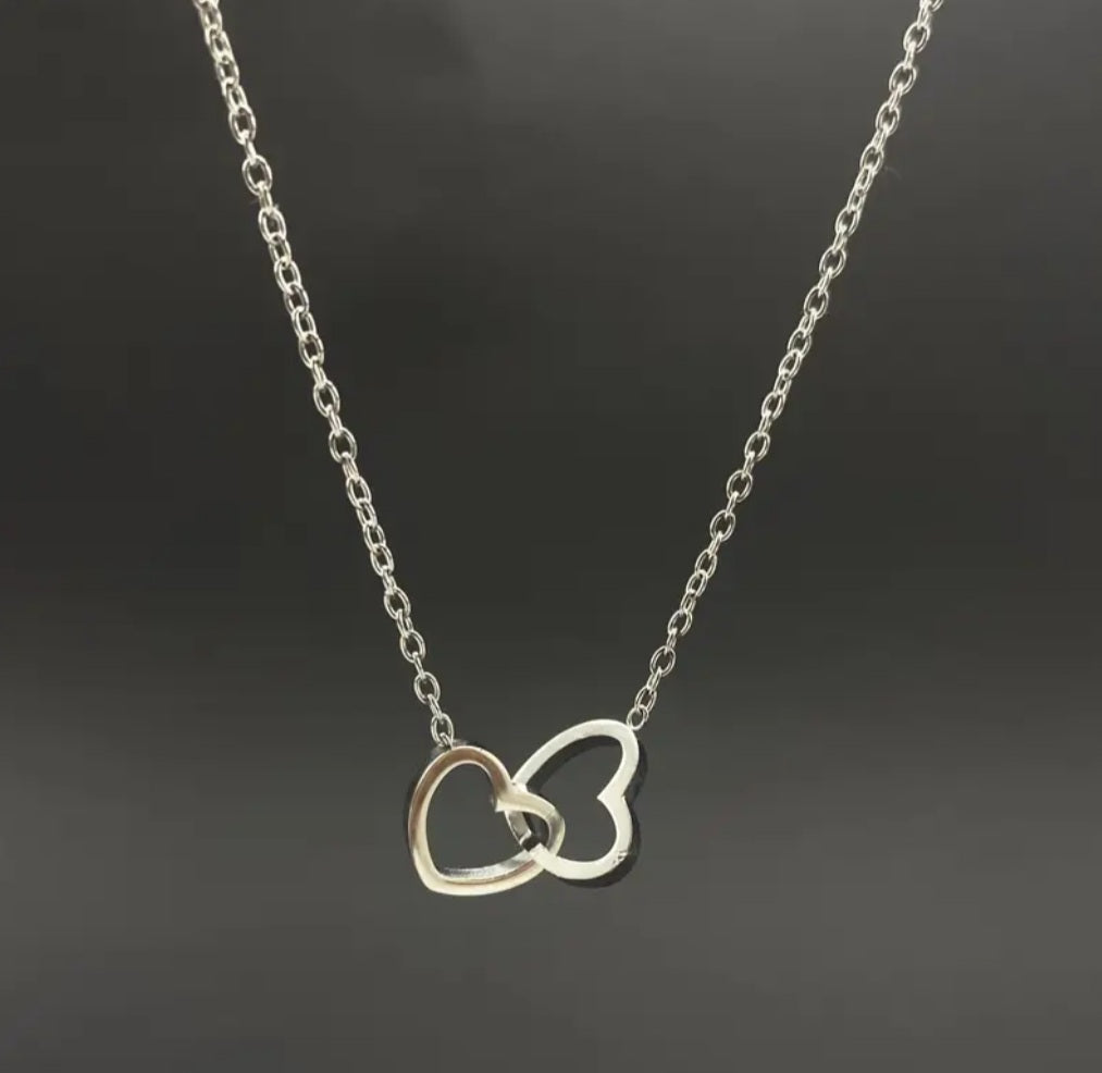 Collier Marion double cœur argenté