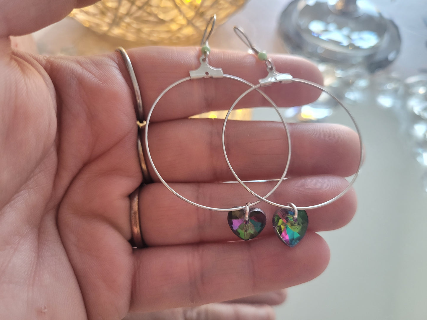 boucles créole coeur vert