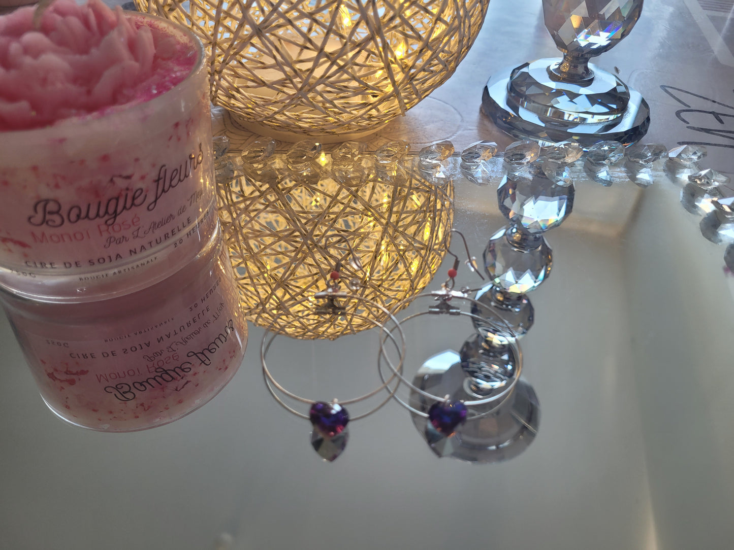 boucles créole coeur violet