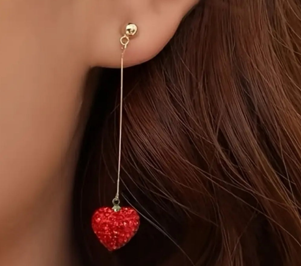 boucles Livia pendante coeur rouge strass