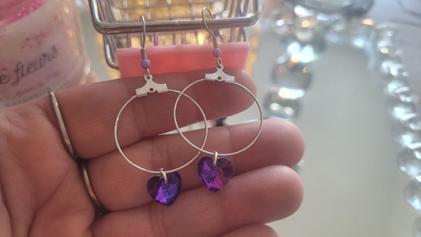 boucles créole coeur violet