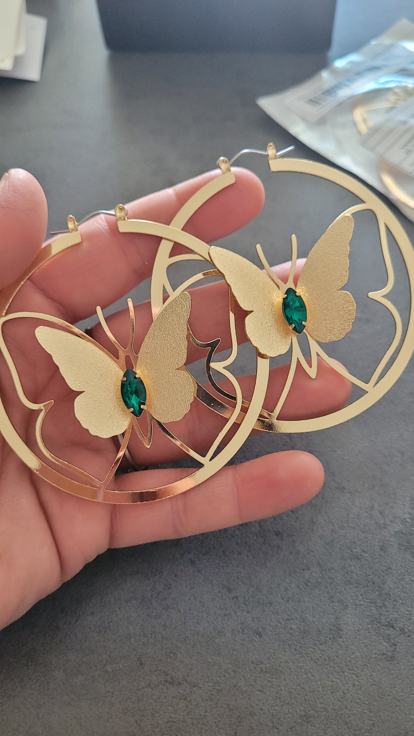 boucles créole papillon perle verte