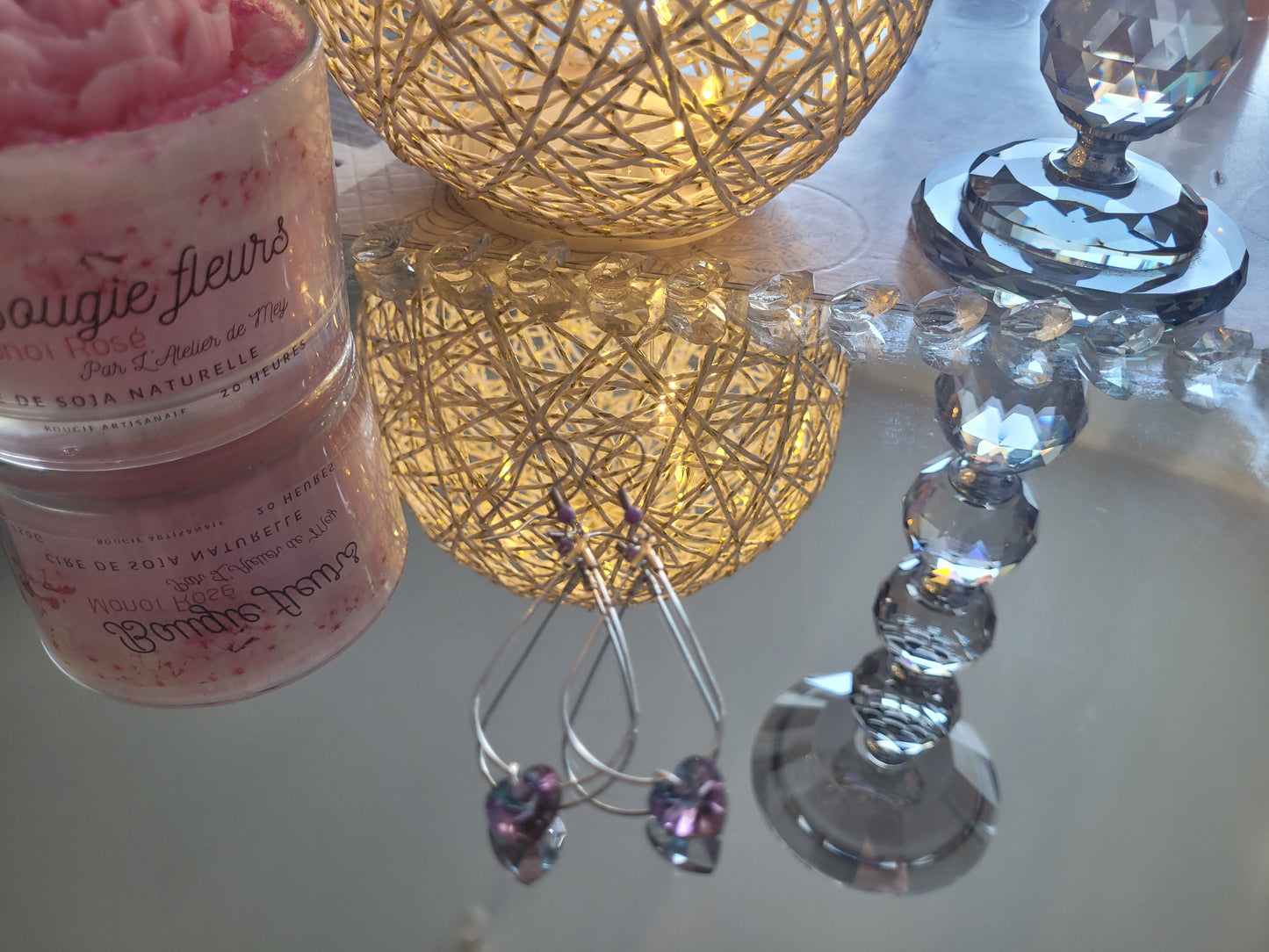 boucles créole coeur violet clair