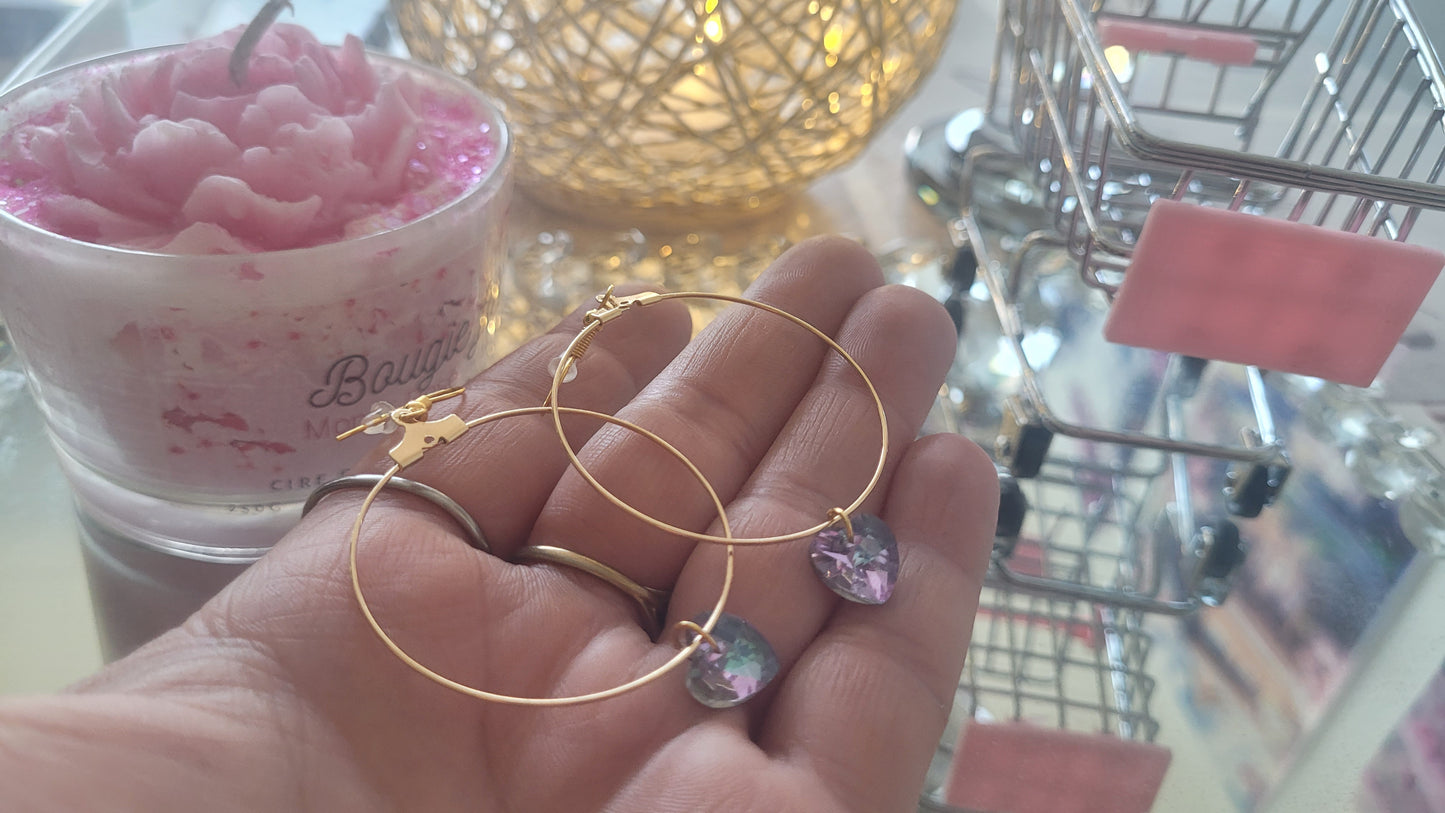 boucles créole coeur violet clair