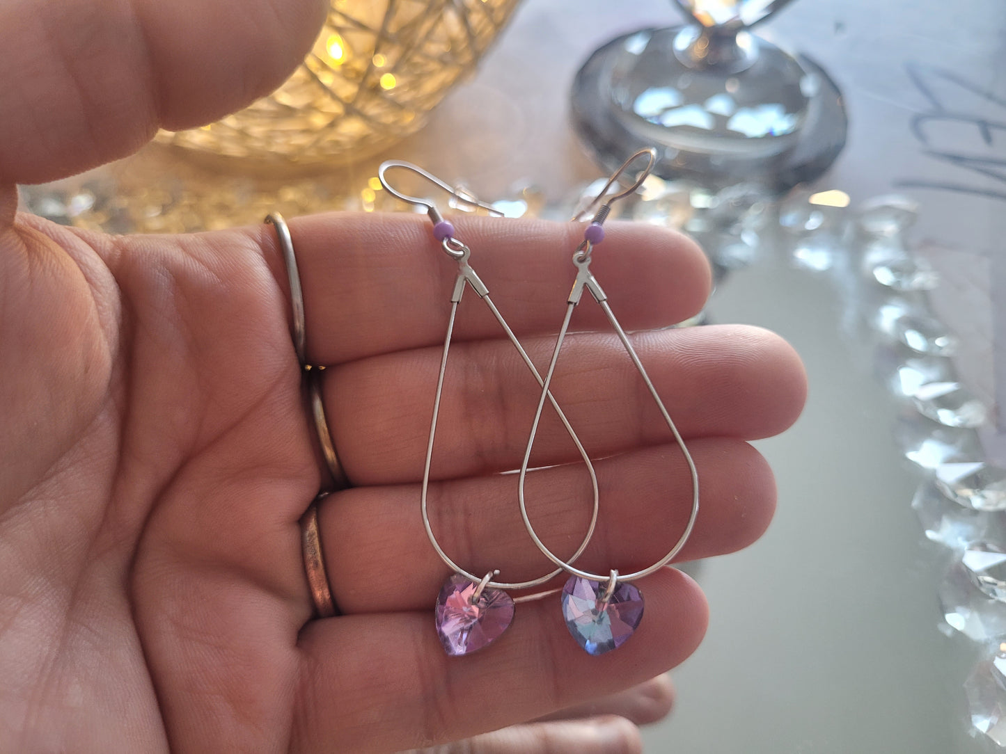 boucles créole coeur violet clair