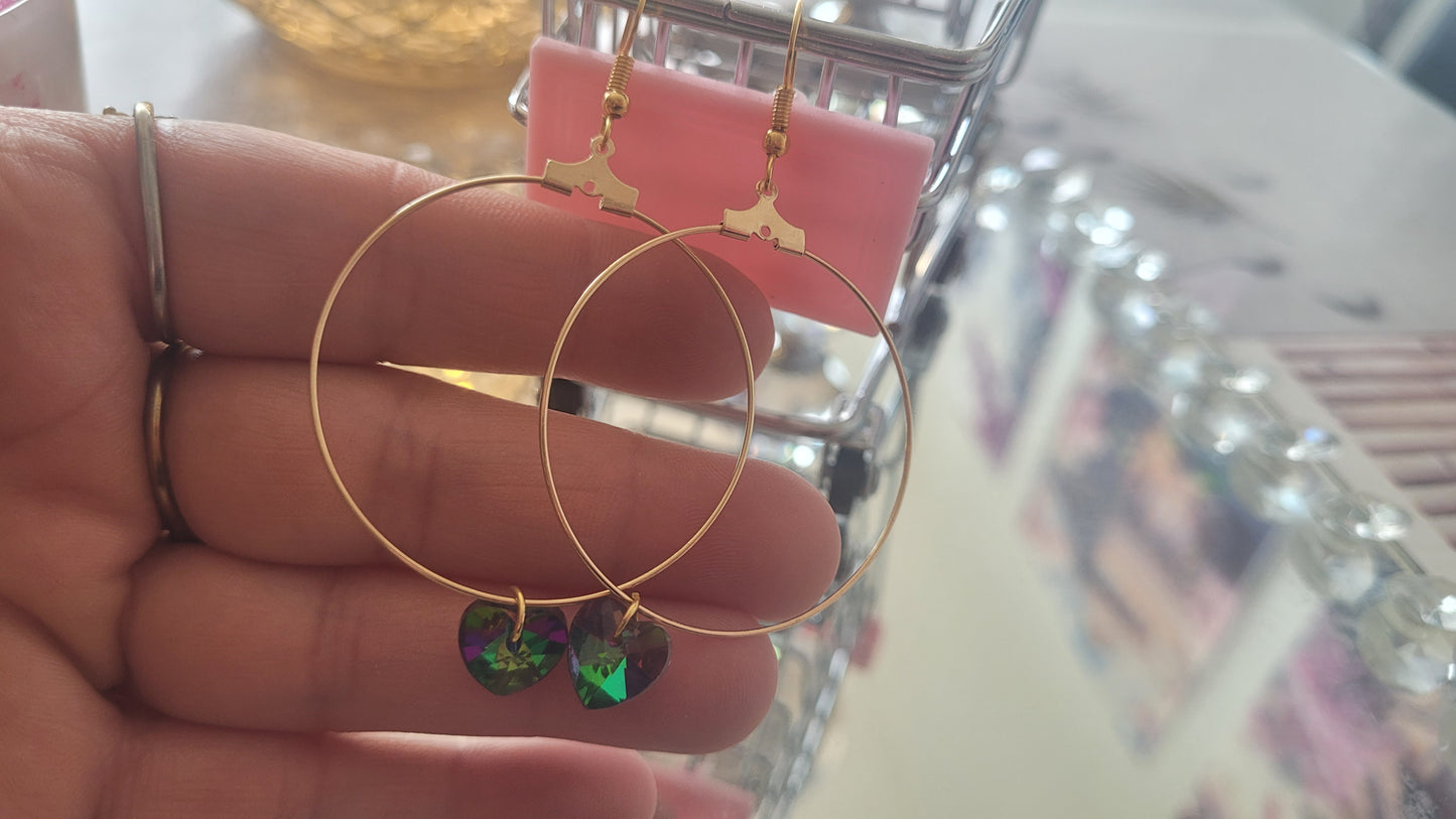 boucles créole coeur vert