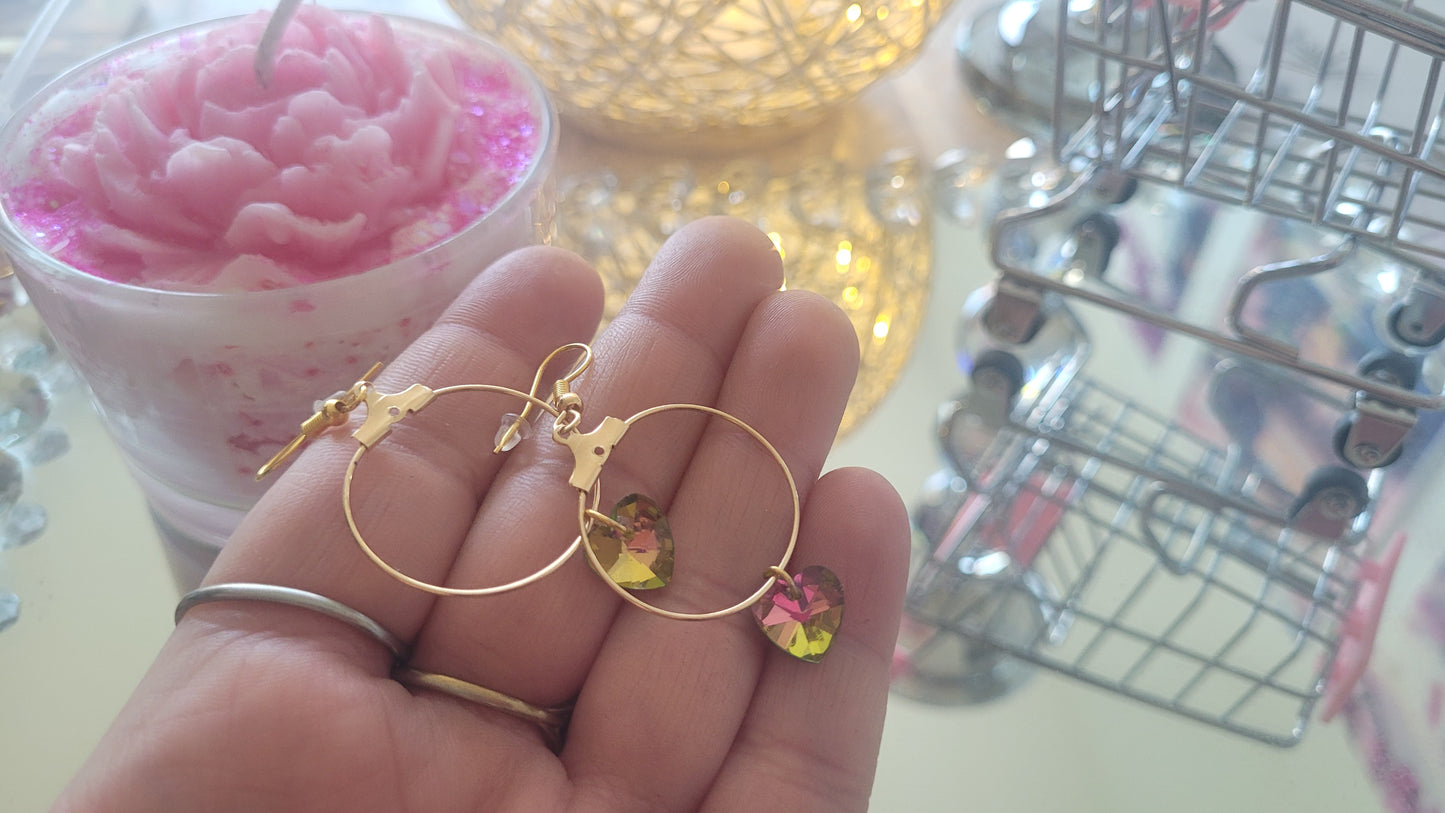 boucles créole coeur vert/rosé