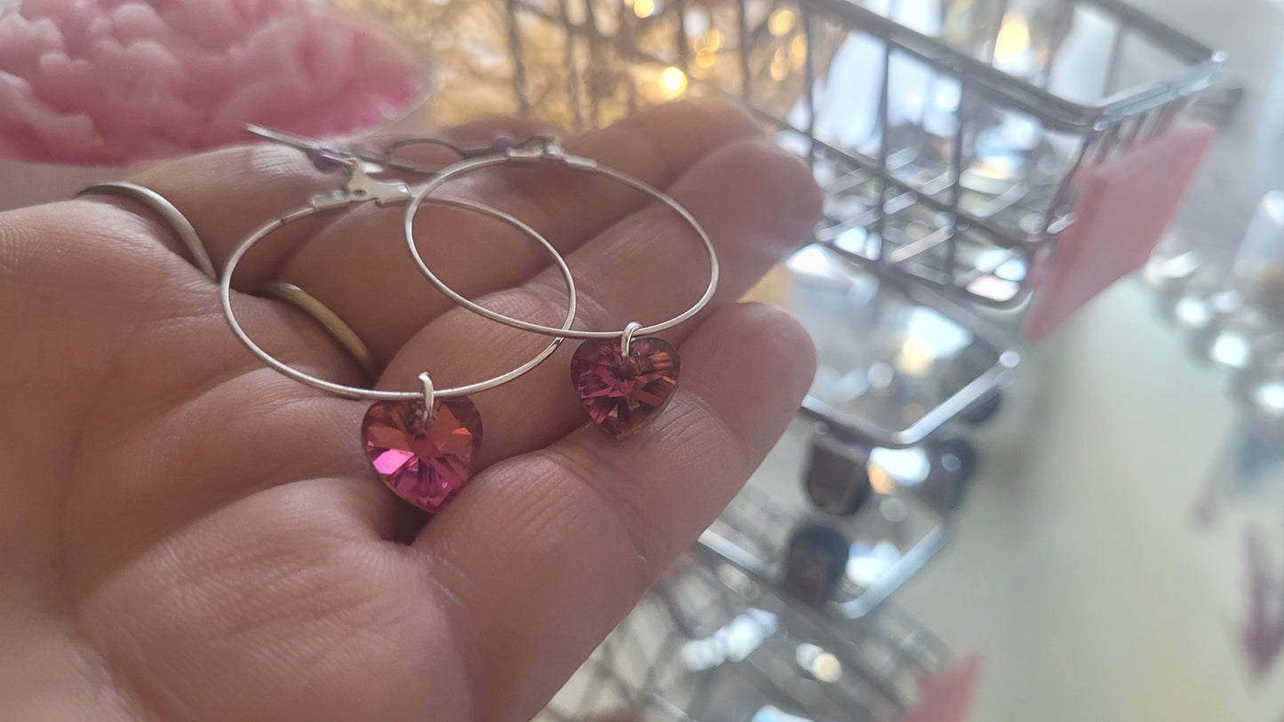 boucles créole coeur rose