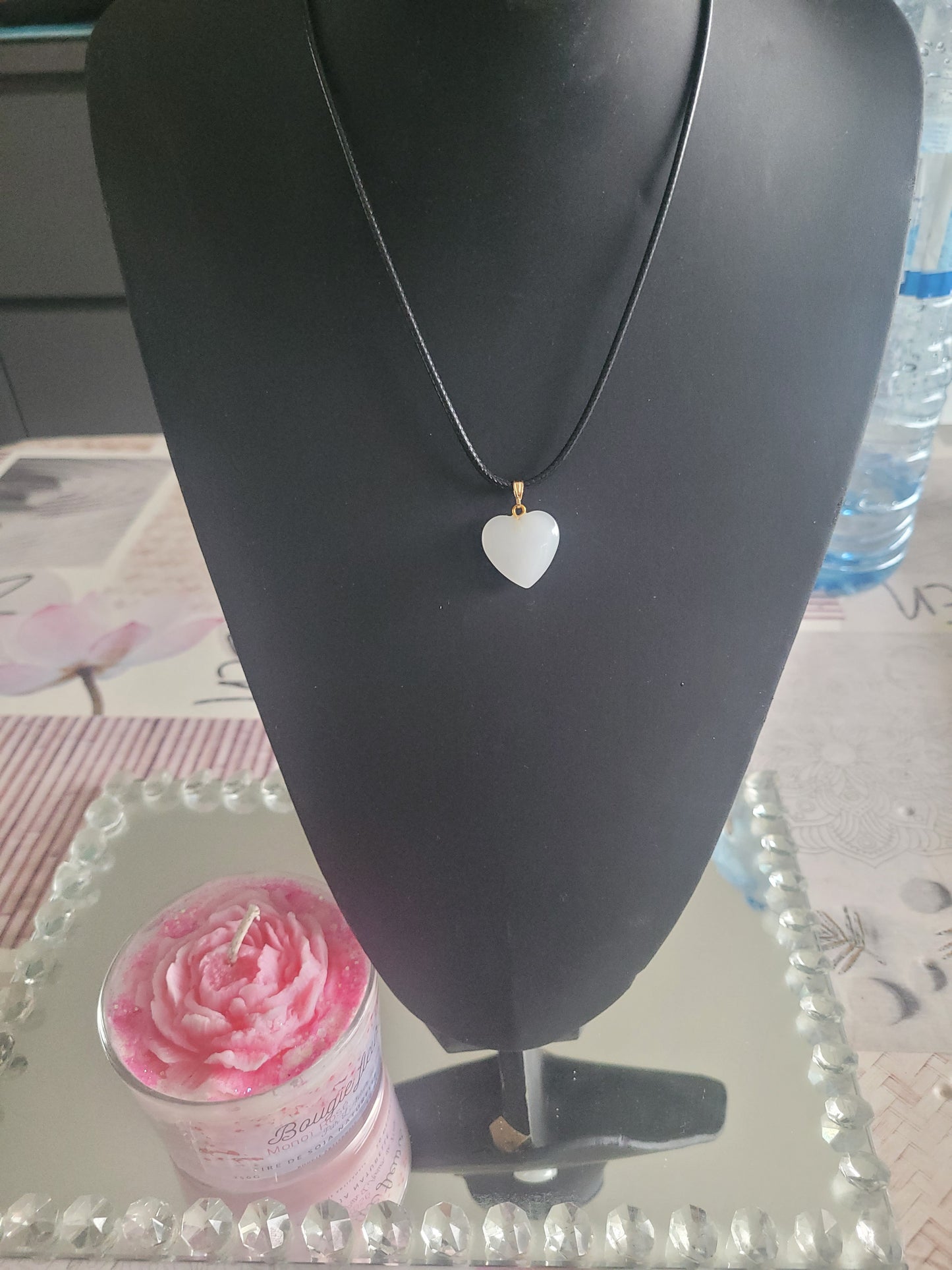 Collier coeur verre blanc