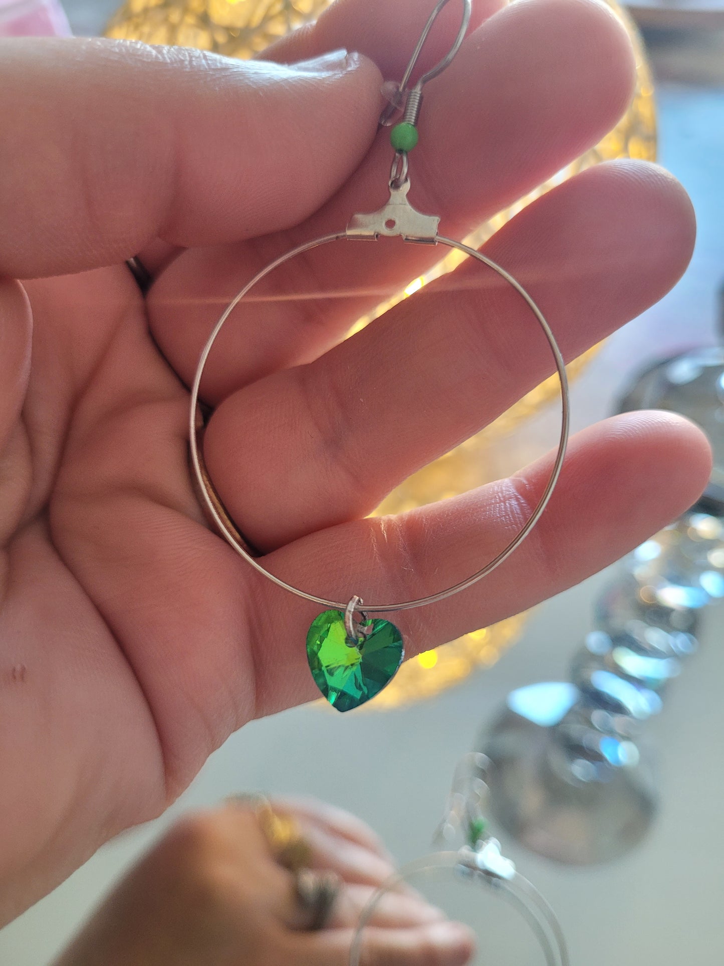 boucles créole coeur vert