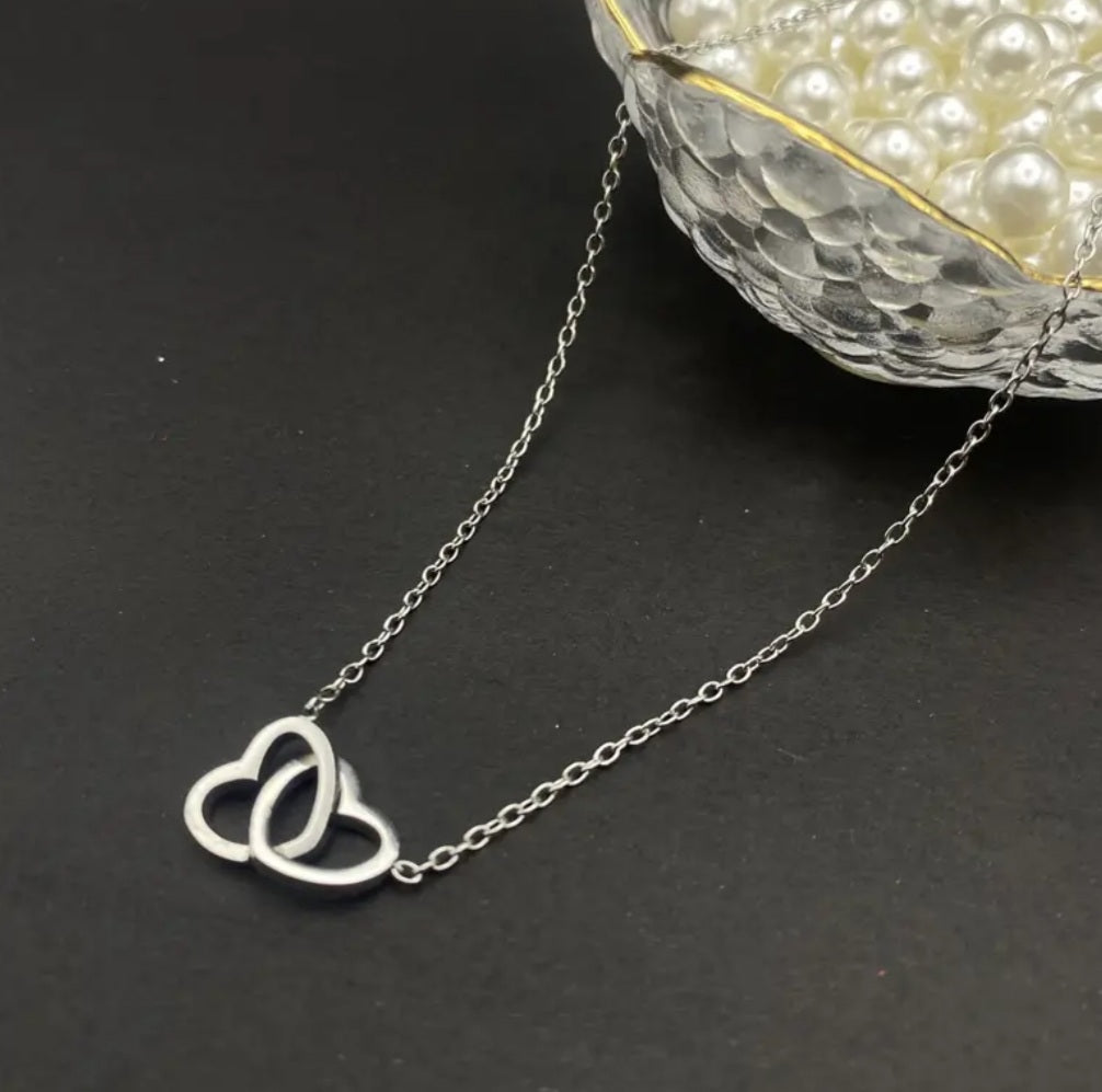 Collier Marion double cœur argenté