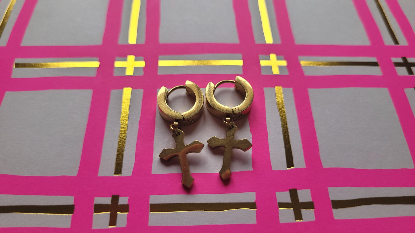 boucles croix doré