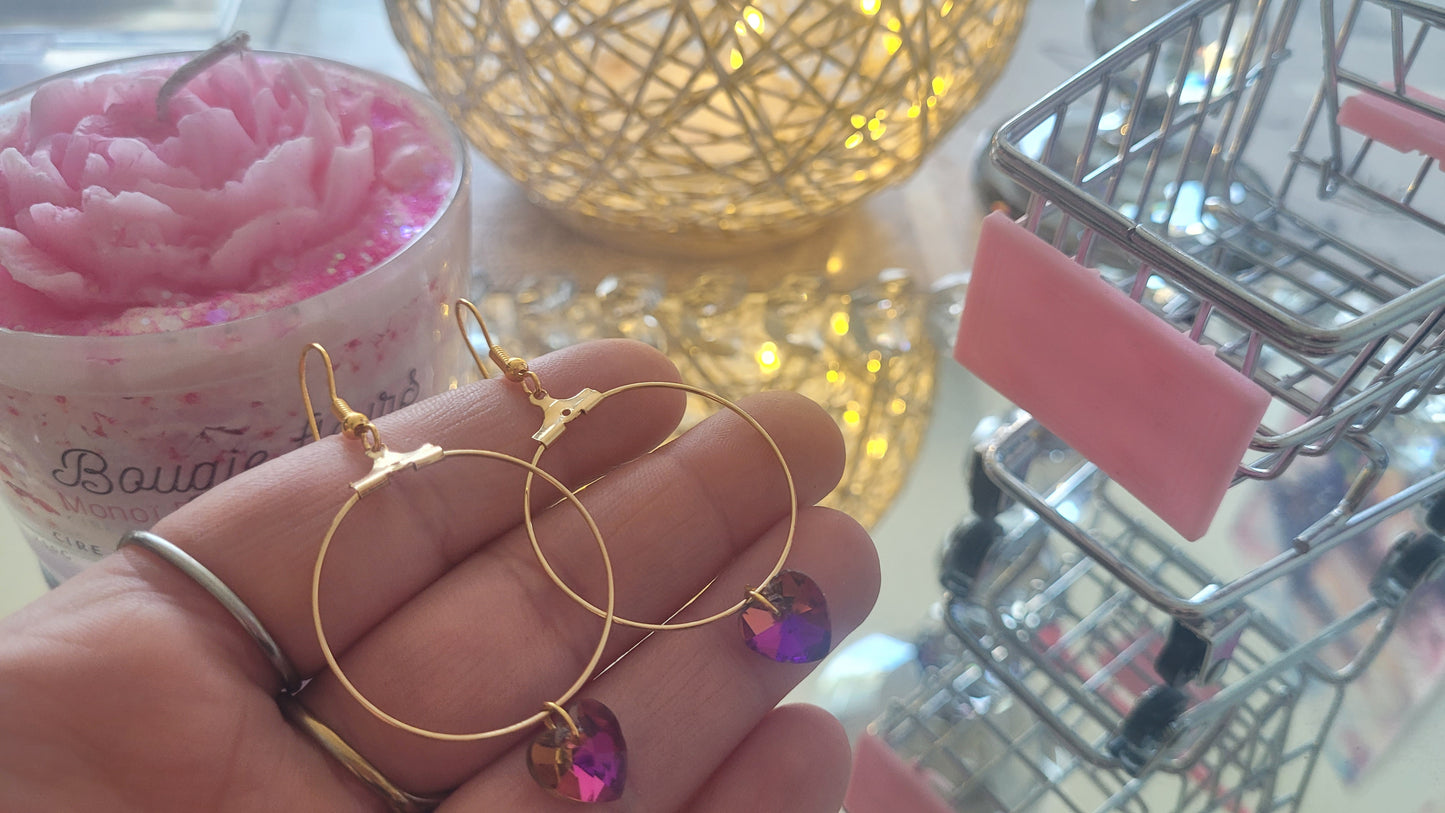 boucles créole coeur rose