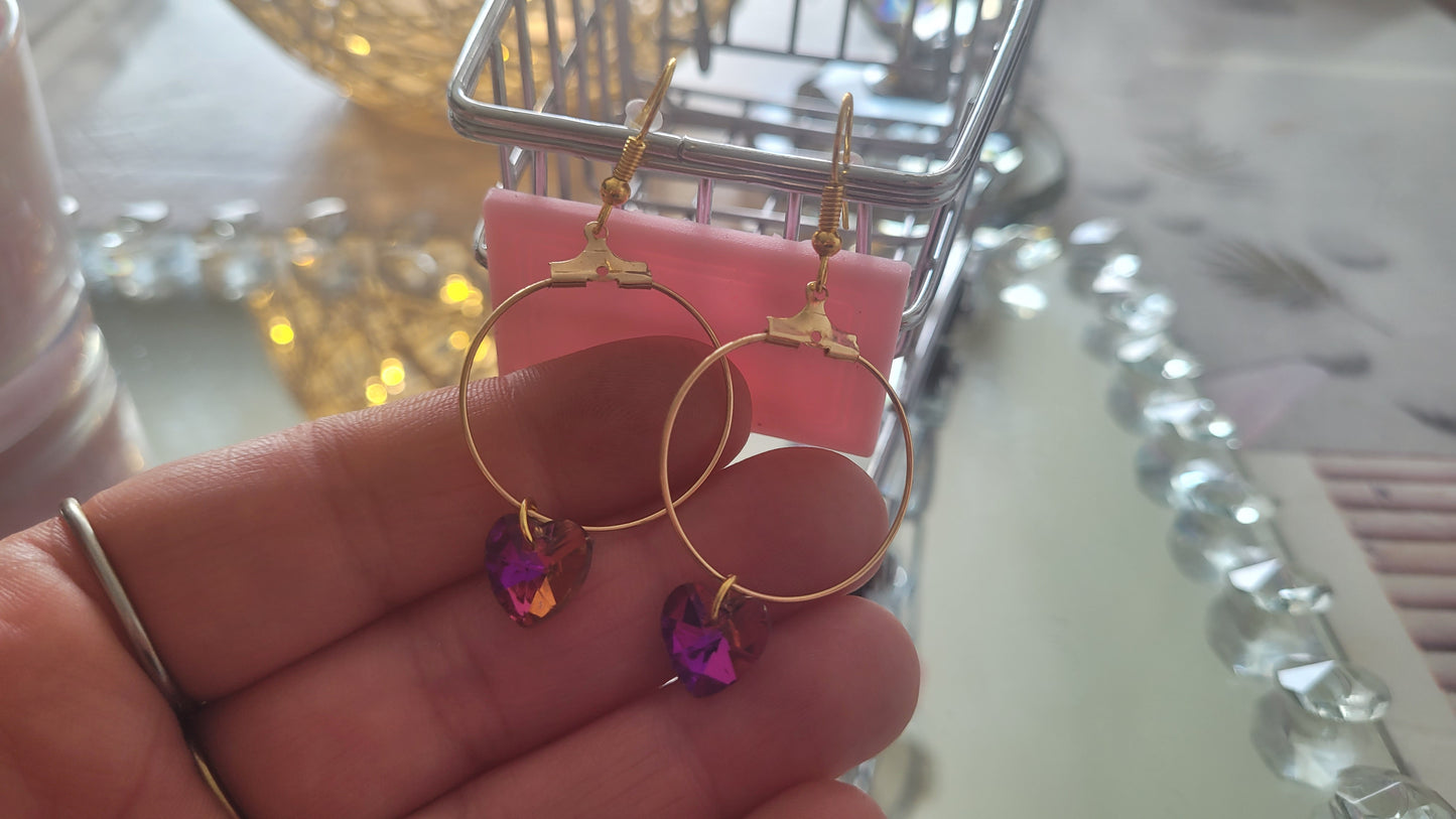 boucles créole coeur rose