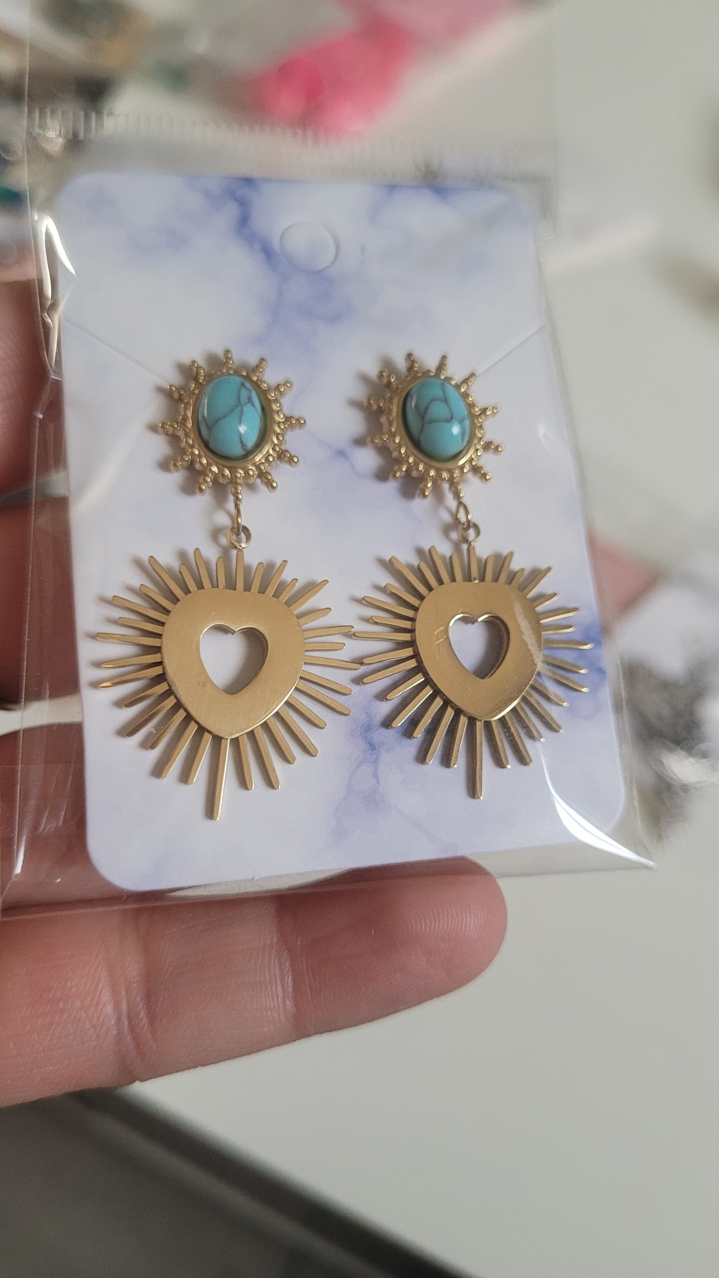 boucles coeur doré turquoise