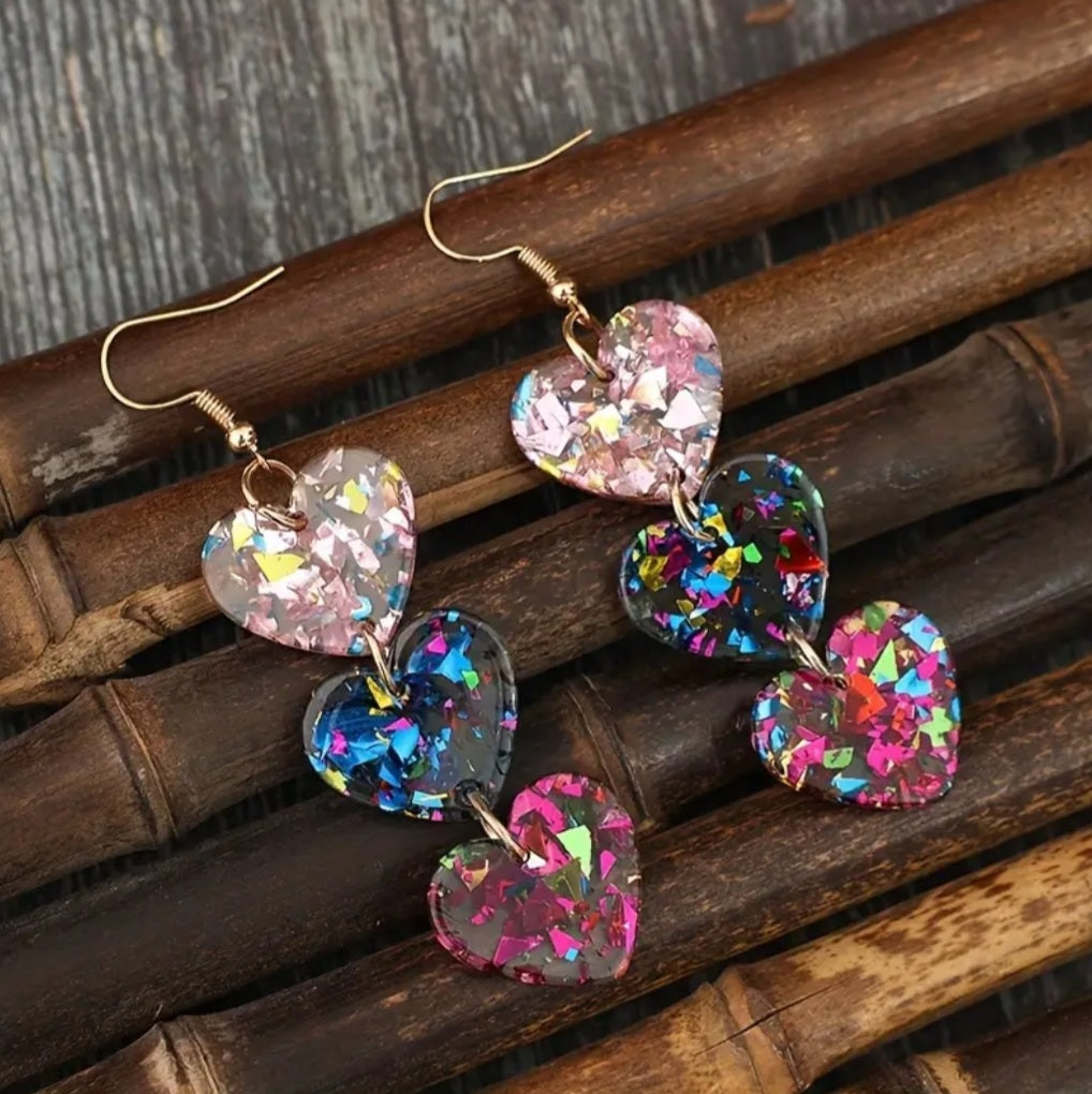Boucles Cléo 3coeur pailleté