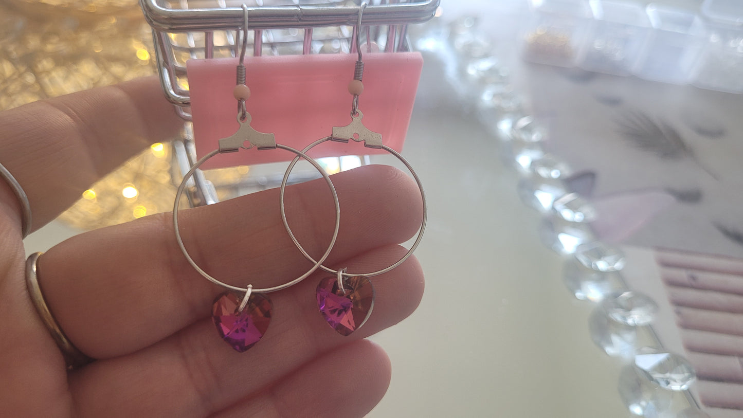 boucles créole coeur rose