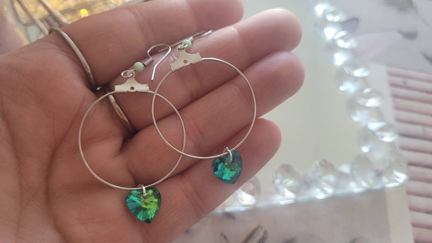 boucles créole coeur vert