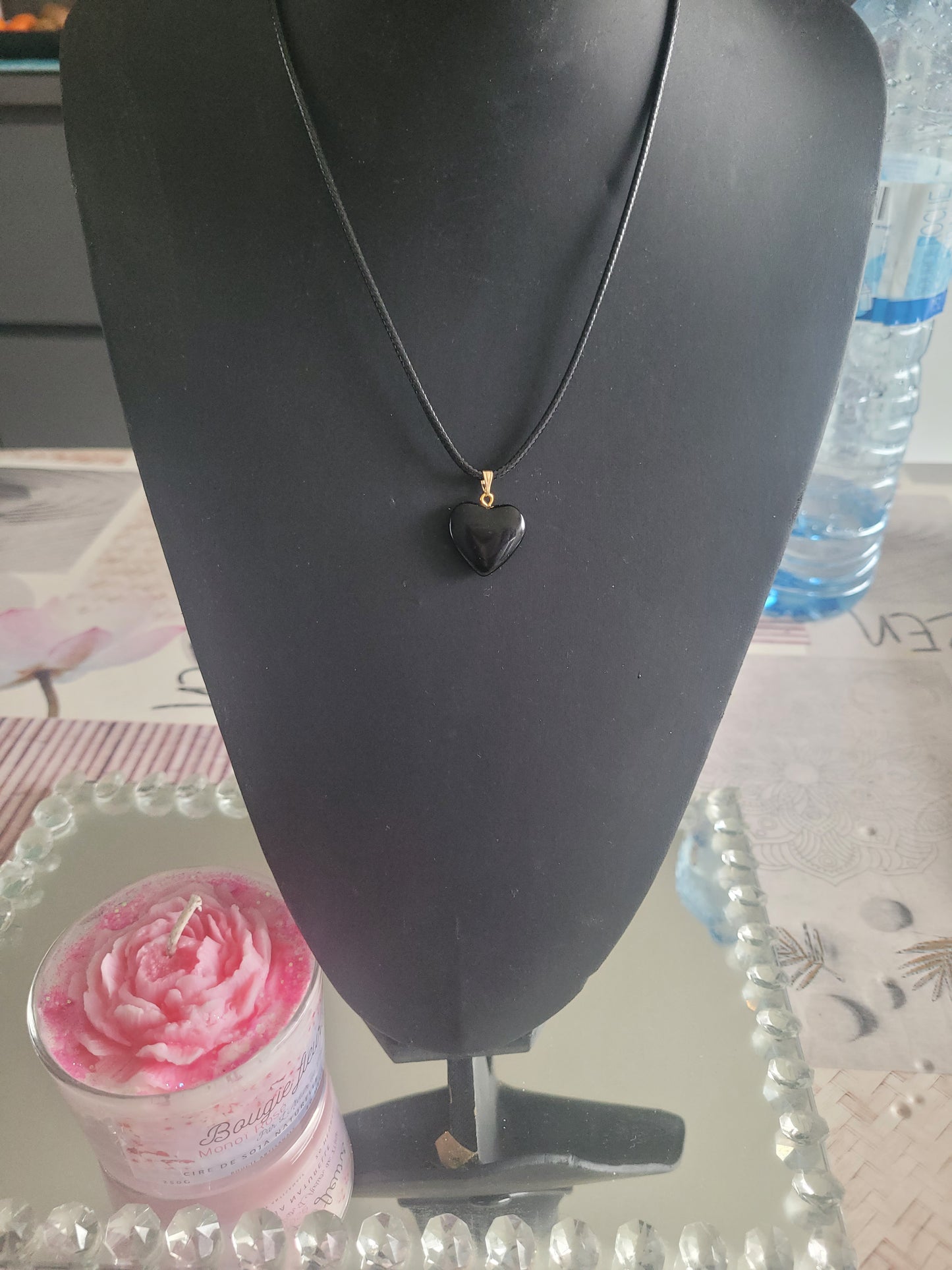 Collier coeur verre noir
