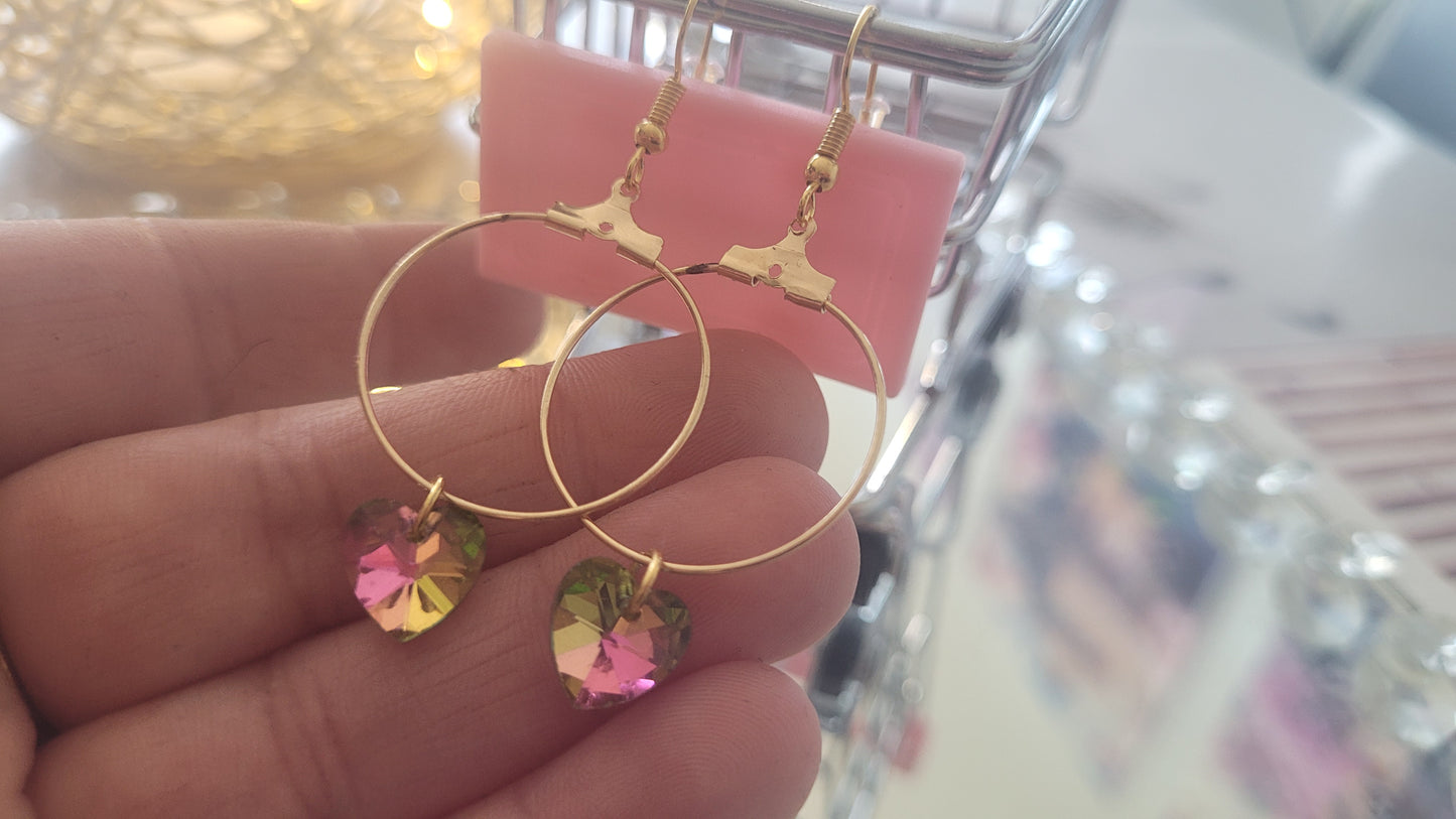 boucles créole coeur rose/vert