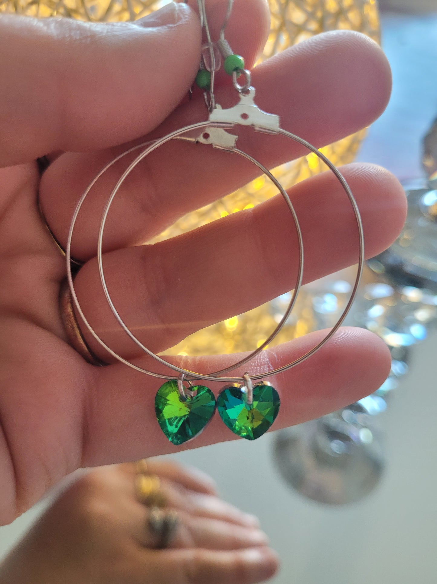 boucles créole coeur vert