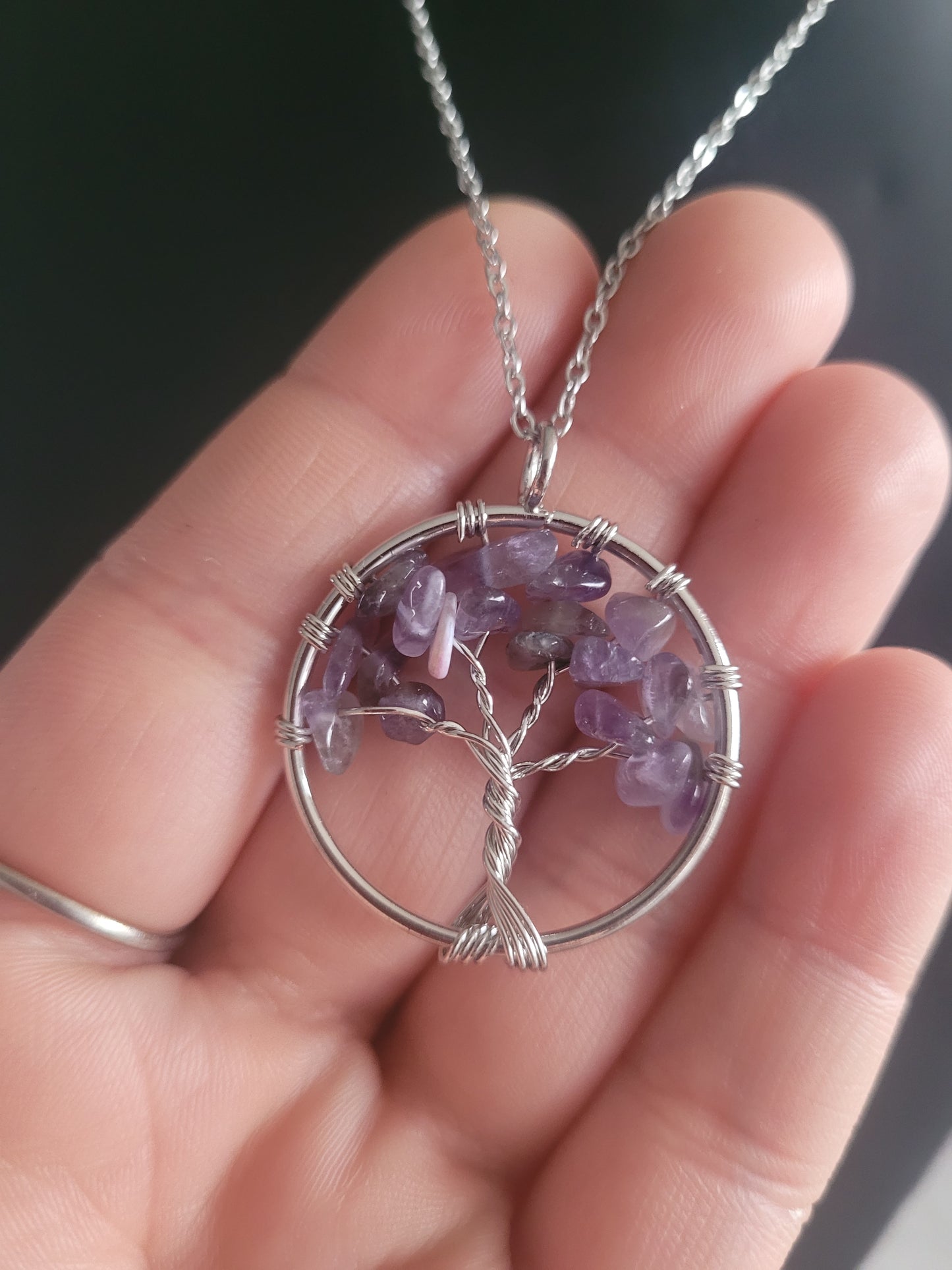 Collier Arbre de vie pierre naturelle violette