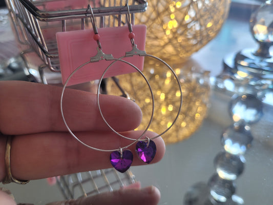 boucles créole coeur violet