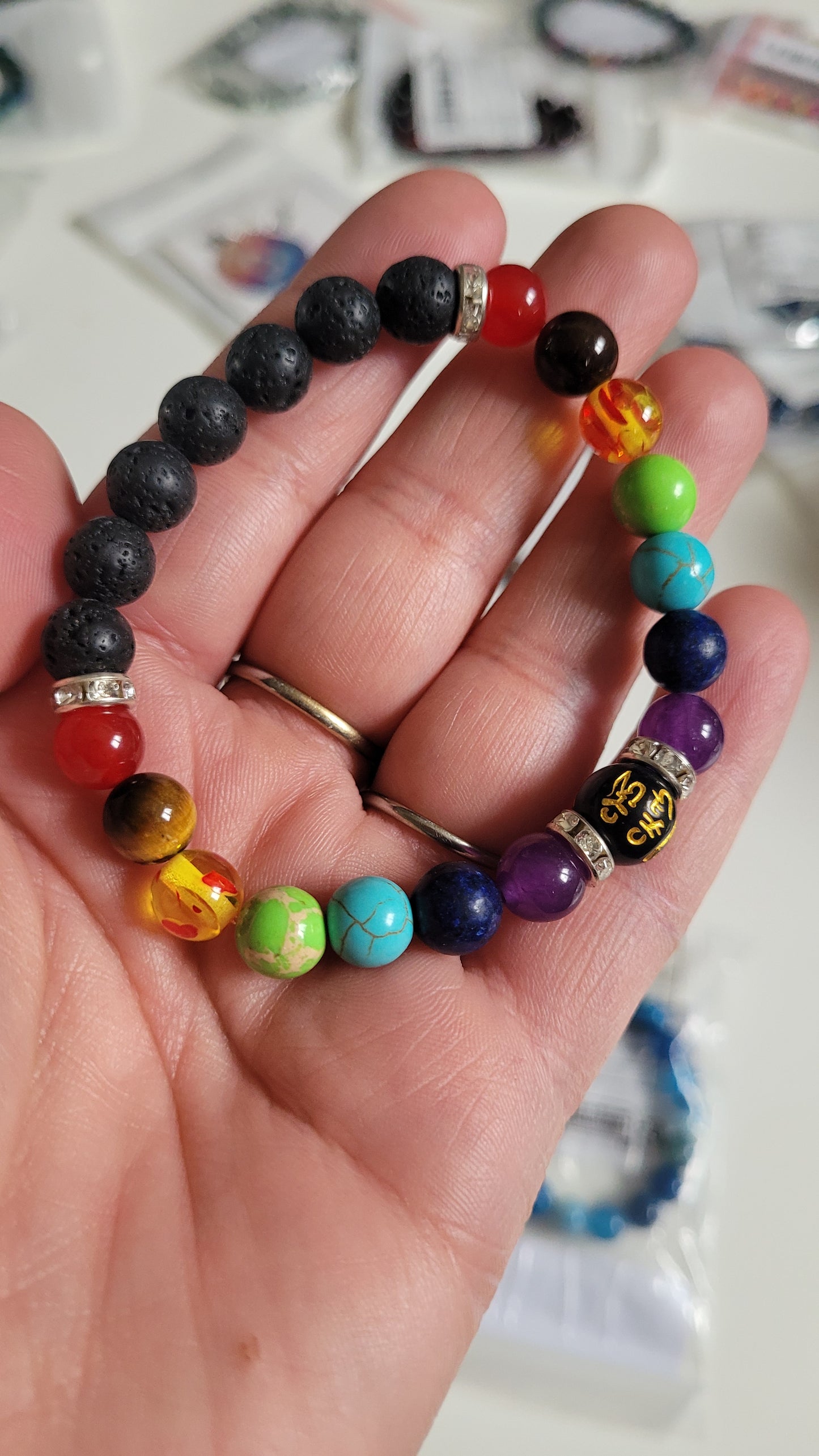 bracelet 7 chakras noir