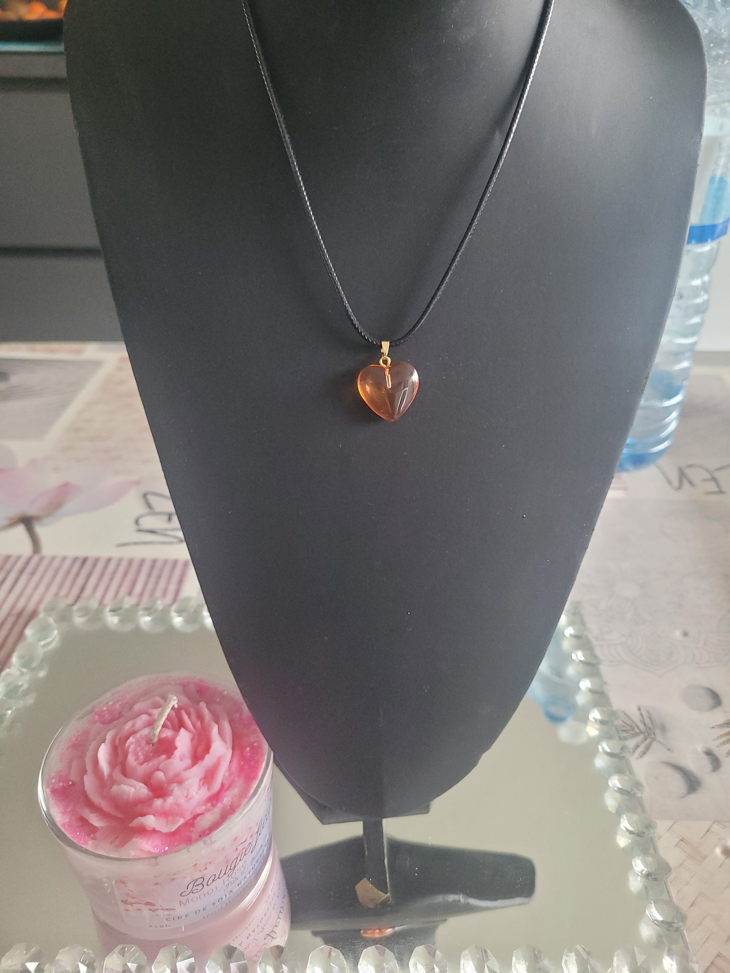 Collier coeur verre orange